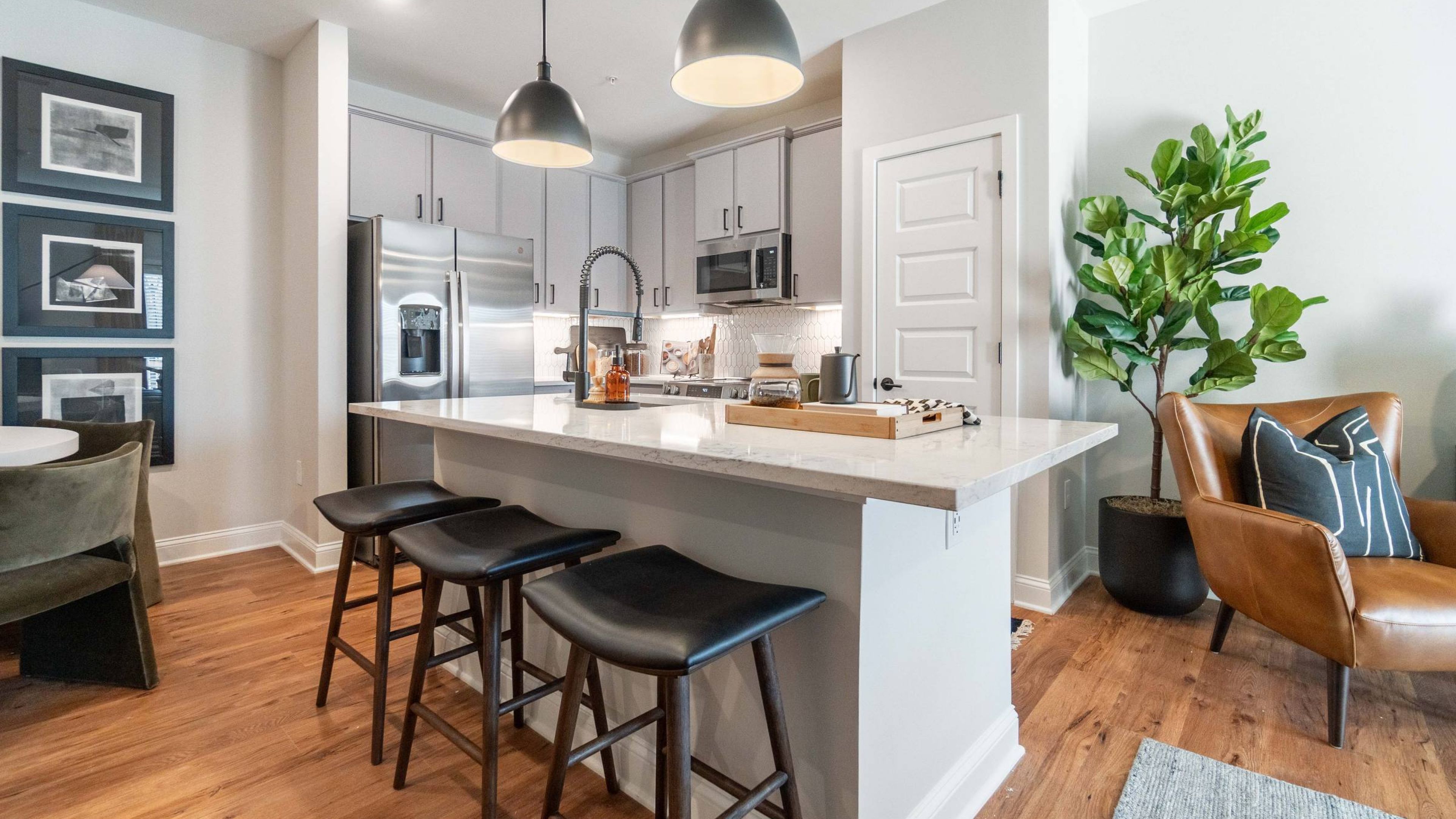 Hawthorne at Whitehall kitchen with island counter and ample space.